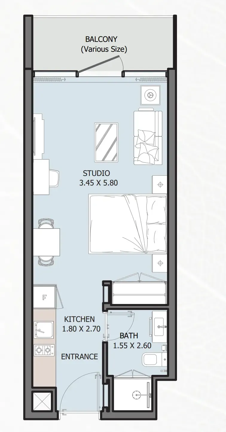 Verdana VI Studio floor plan, 378 – 397 sqft