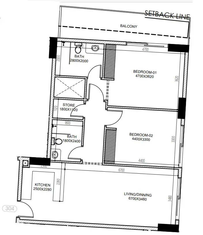 Astra South 2 bed floor plan, 1,093 sqft