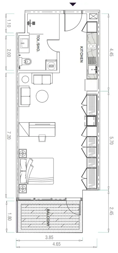 MBL Signature Studio floor plan, 637 sqft