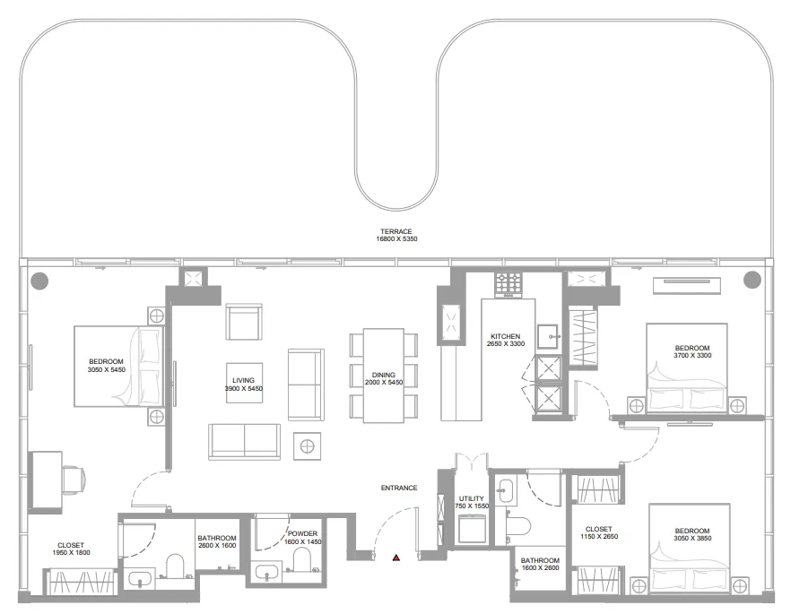 Canalside Marina Residences 3 bed floor plan, 2,174 sqft