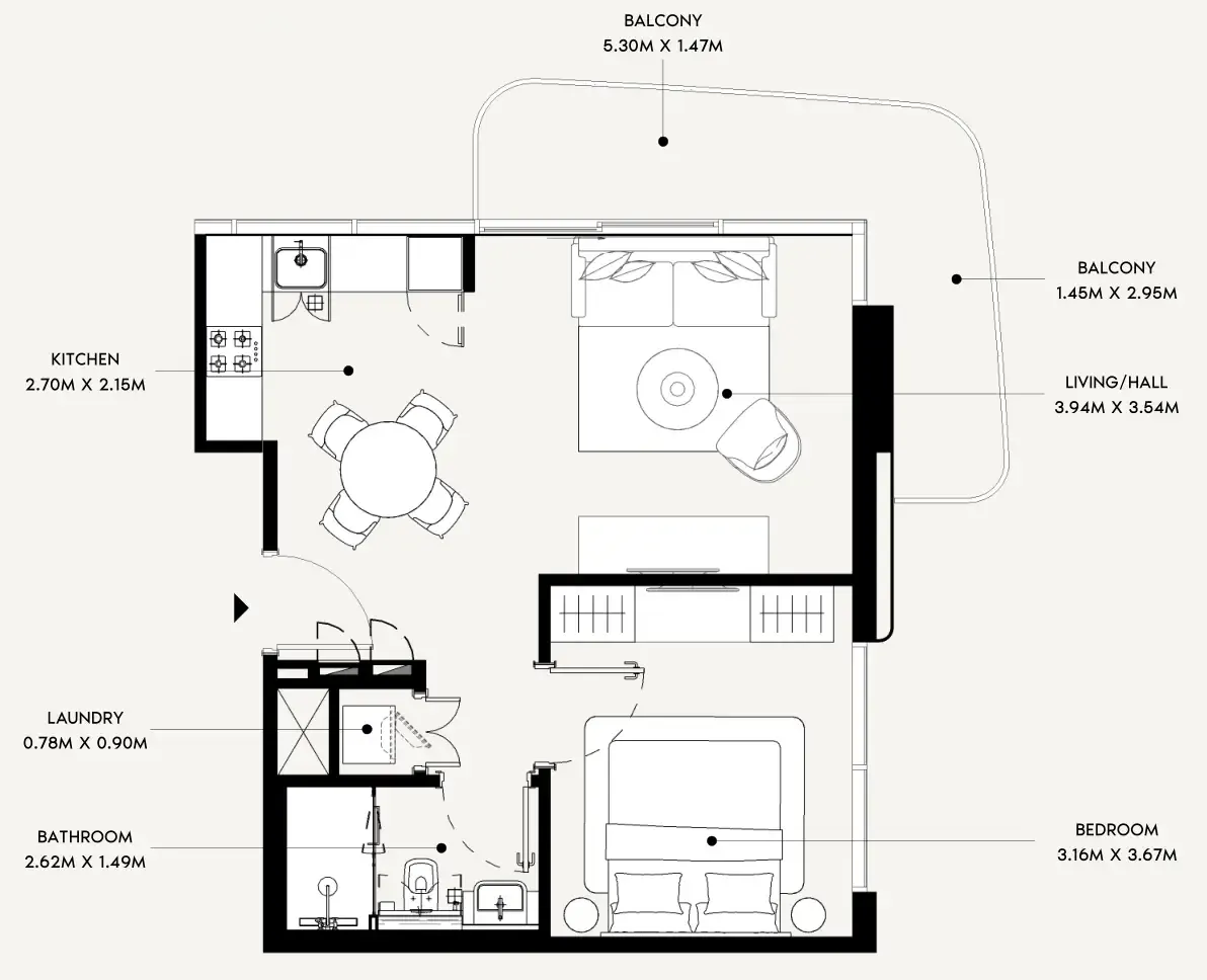 Azizi Leily 1 bed floor plan, 642 sqft