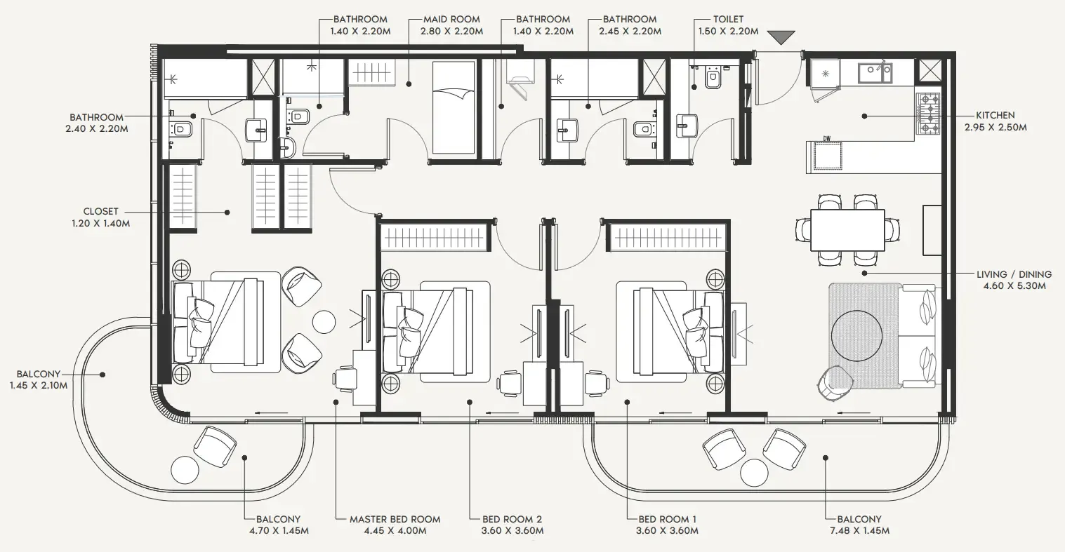 Azizi Amir 3 bed floor plan, 1,692 sqft