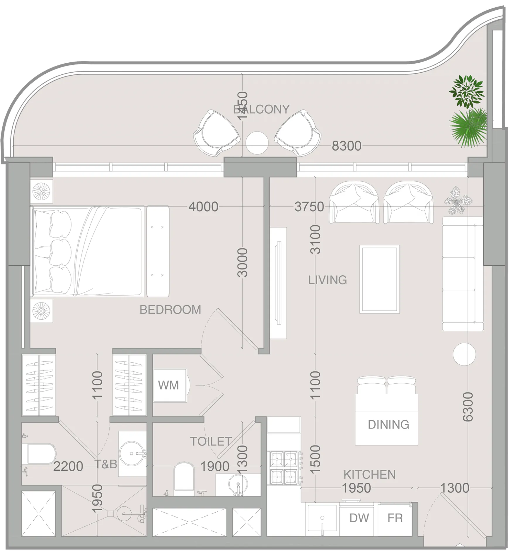 ALTA V1EW 1 bed floor plan, 720 sqft