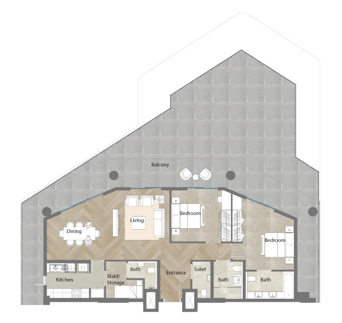 Al Mahra Residence 2 bed floor plan, 1,664 sqft