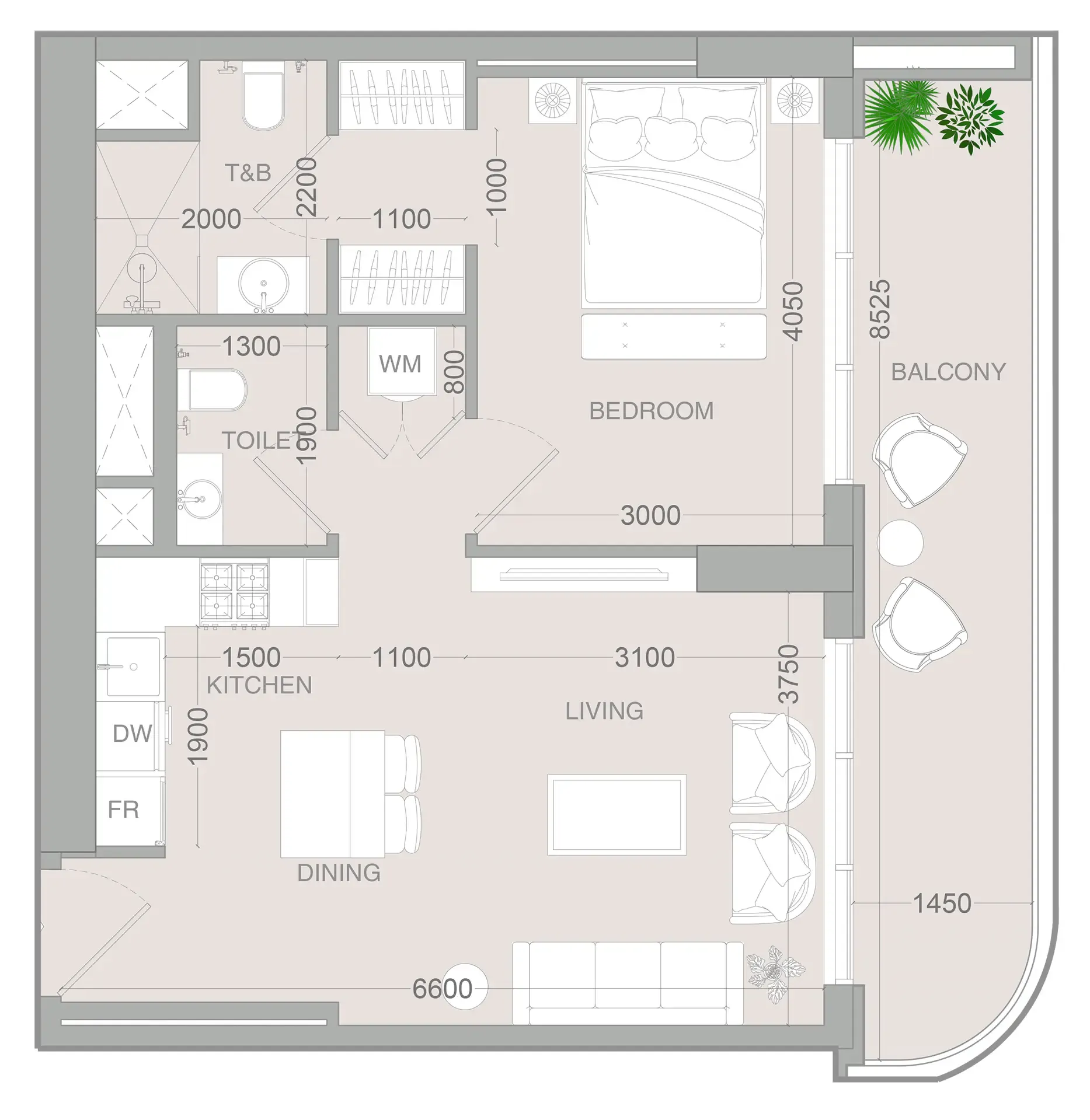 ALTA V1EW 1 bed floor plan, 739 sqft