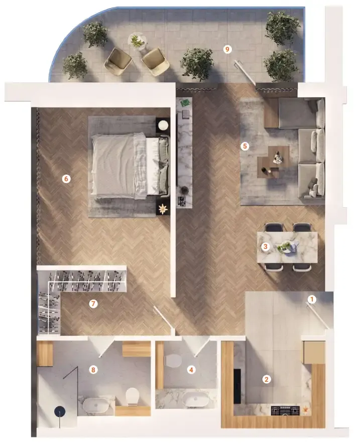 The Orchard Place Towers D & E 1 bed floor plan, 794 sqft