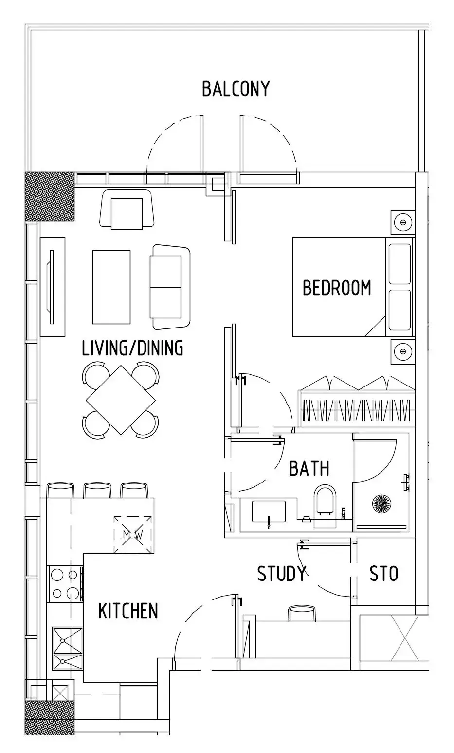 Damac District 1 bed floor plan, 720 sqft