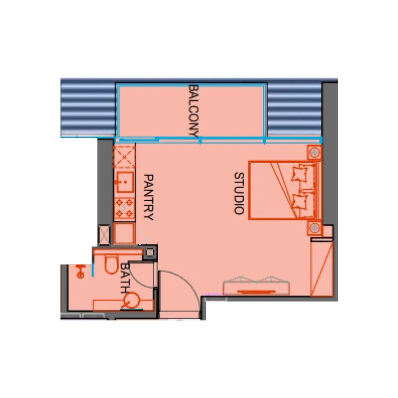 SkyGate Tower Studio floor plan, 347 – 382 sqft