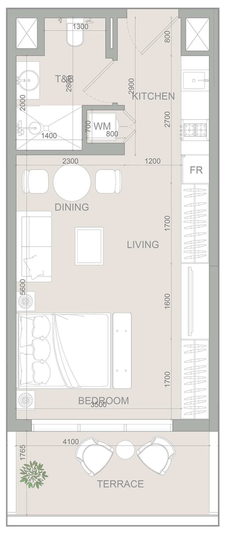 S1LV1ANA Park Studio floor plan, 481 sqft
