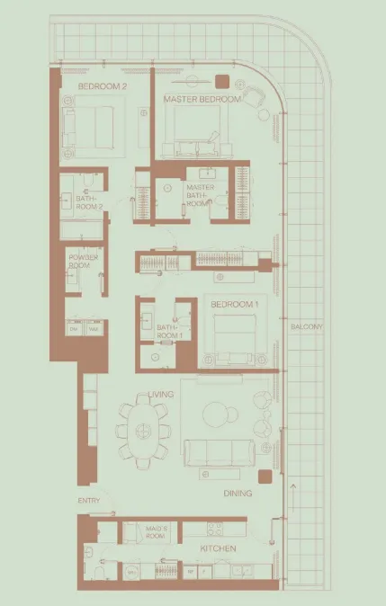 Eden House The Park 3 bed floor plan, 2,406 sqft