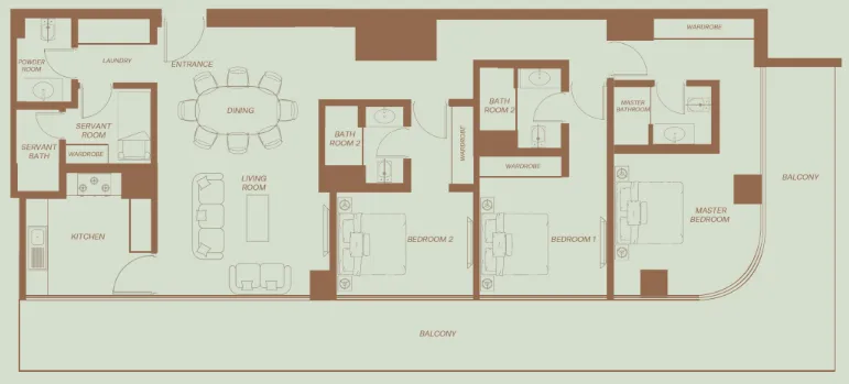 Eden House The Park 3 bed floor plan, 2,246 – 2,248 sqft