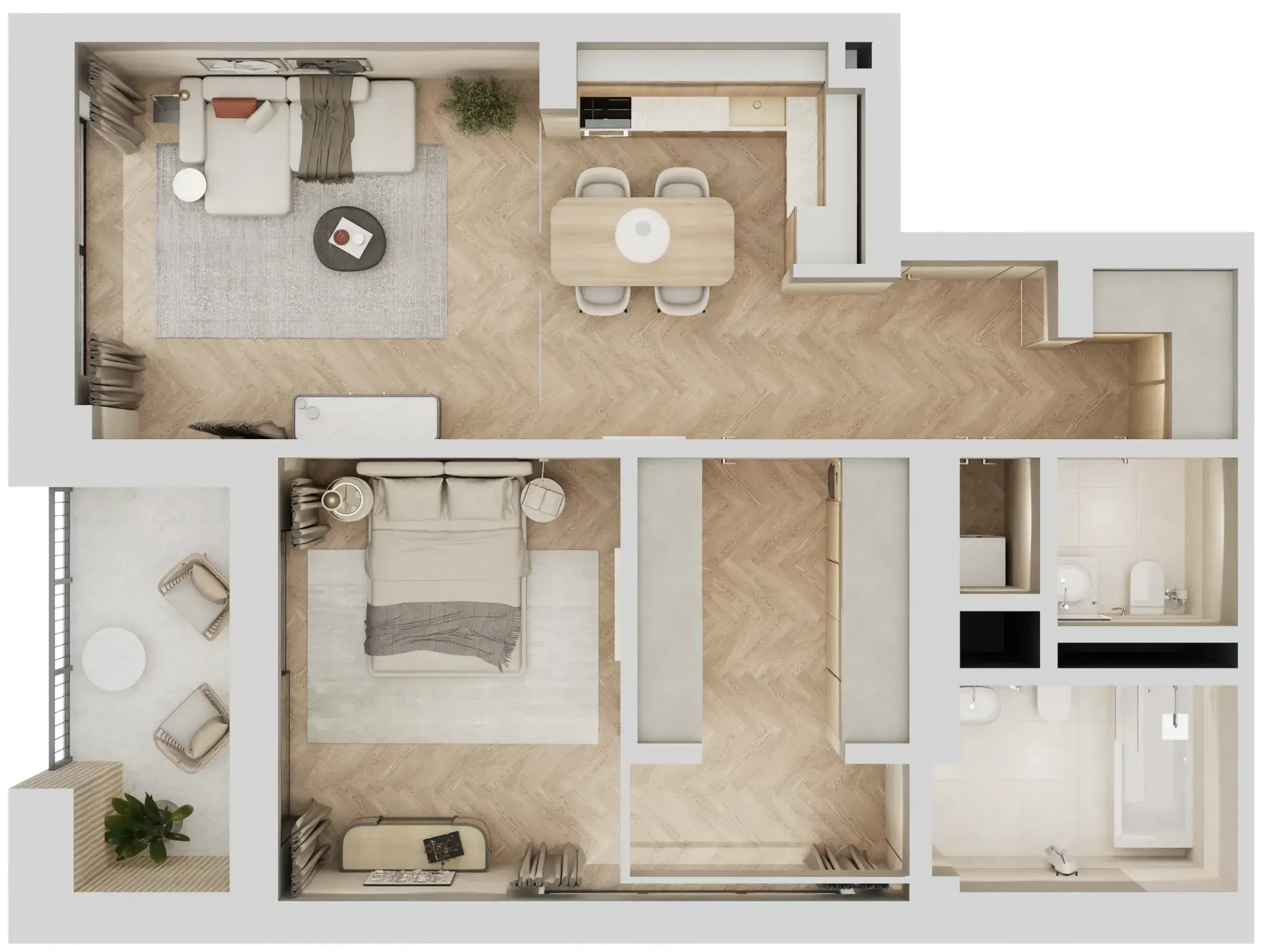 Arisha Terraces 1 bed floor plan, 874 sqft