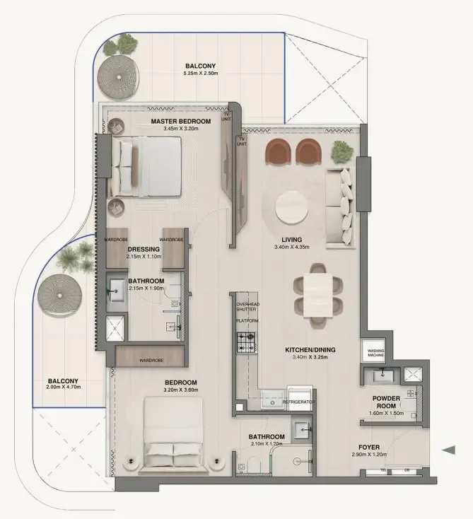Woodland Crest 2 bed floor plan, 1,030 sqft