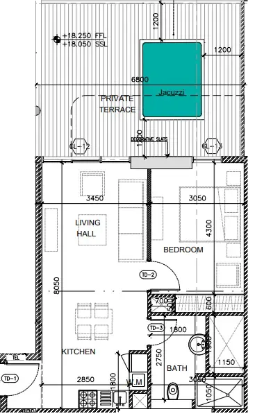 Oak Yard 1 bed floor plan, 736 – 962 sqft