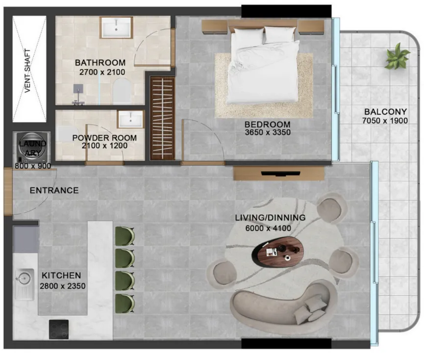 Vivanti Residences by Meteora 1 bed floor plan, 769 sqft