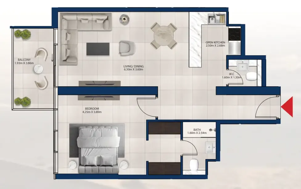 Al Vista 1 bed floor plan, 871 sqft