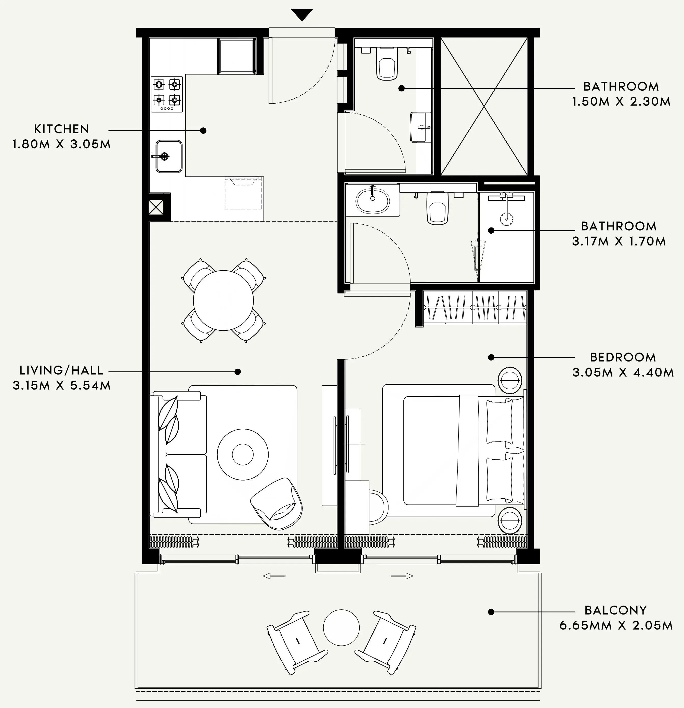 Azizi Venice 1 bed floor plan, 762 sqft