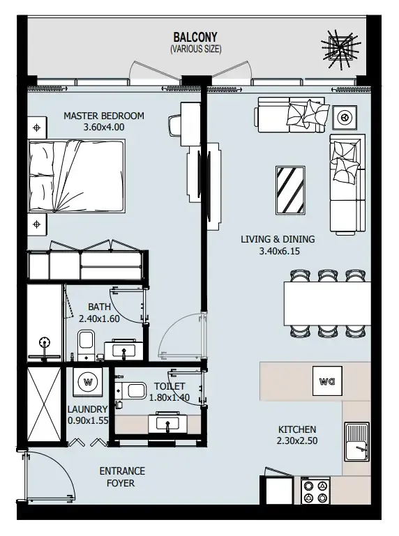 Verdana IX 1 bed floor plan, 791 – 870 sqft