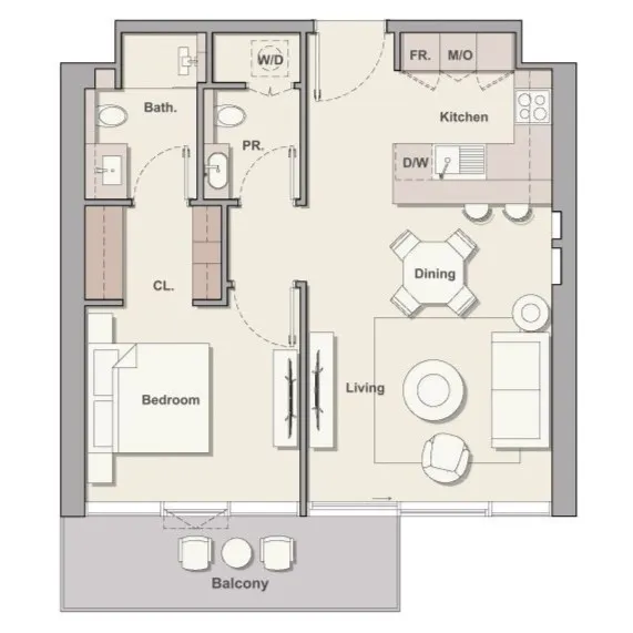 Soto Grande 1 bed floor plan, 776 sqft