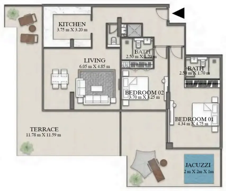 Trinity 2 bed floor plan, 2,112 sqft