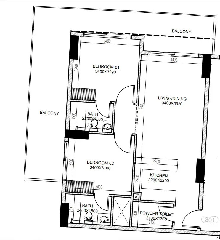Astra South 2 bed floor plan, 1,033 sqft