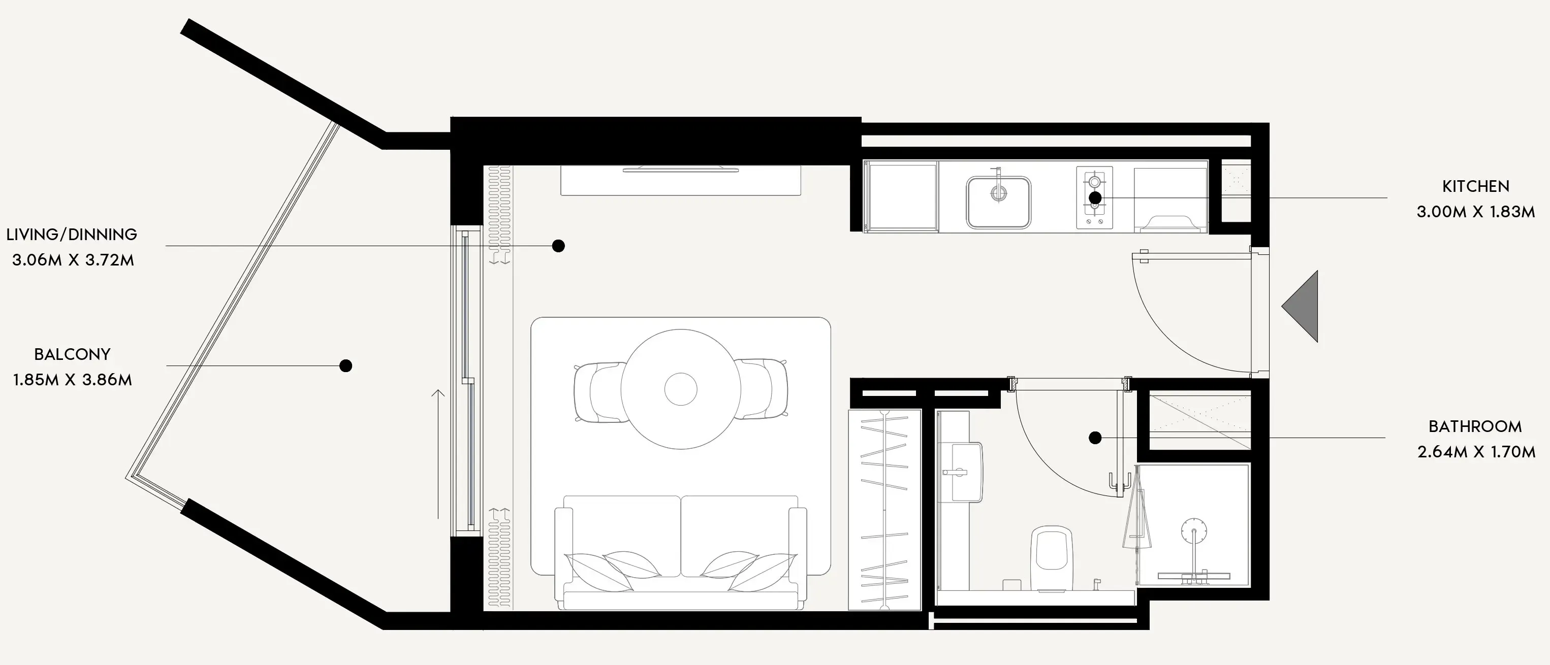 Azizi Venice Studio floor plan, 355 sqft