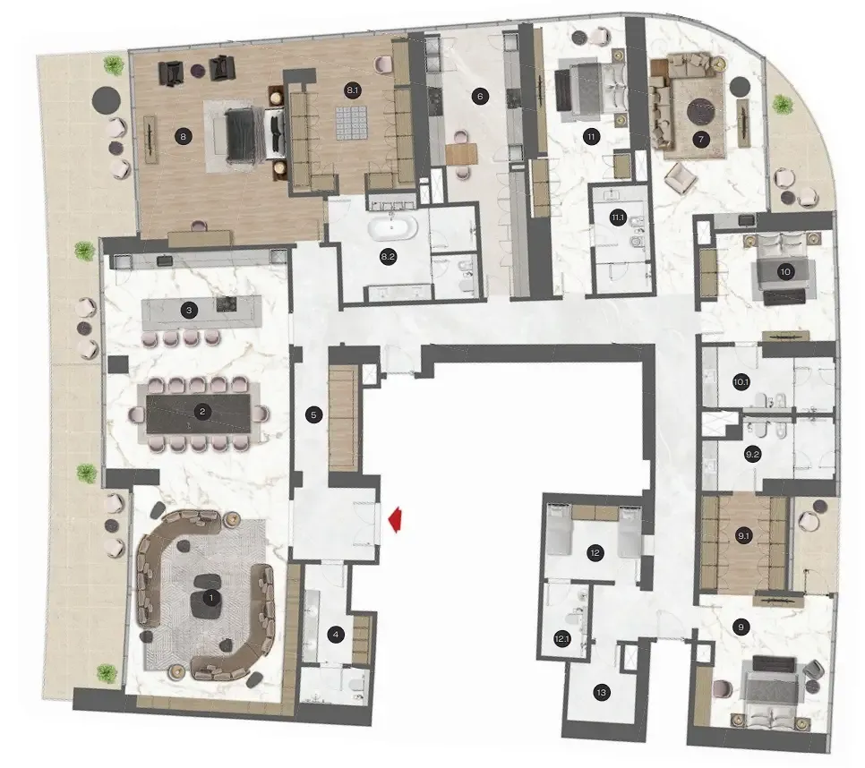 Sobha Seahaven 4 bed floor plan, 7,285 sqft