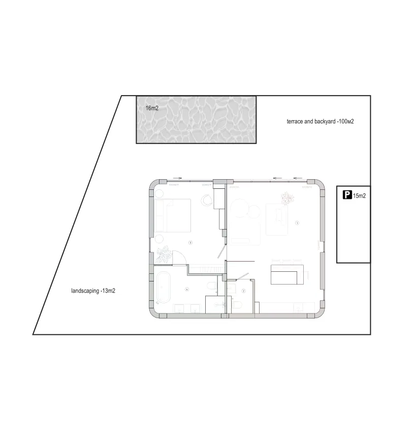 Ardhana Residence Villas 1 bed floor plan, 753 sqft