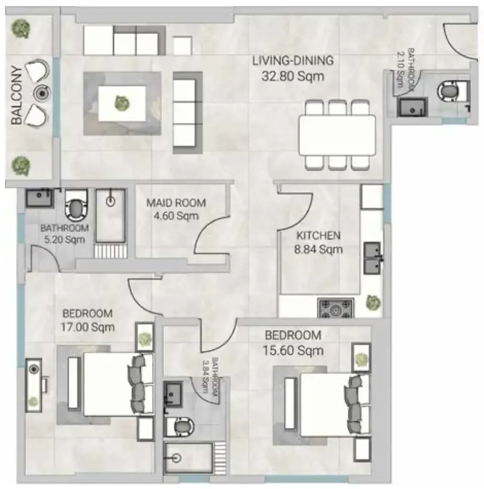 Al Ameera Village 5 2 bed floor plan, 1,636 sqft