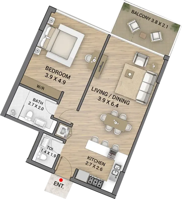 Ocean Tower 1 bed floor plan, 839 sqft