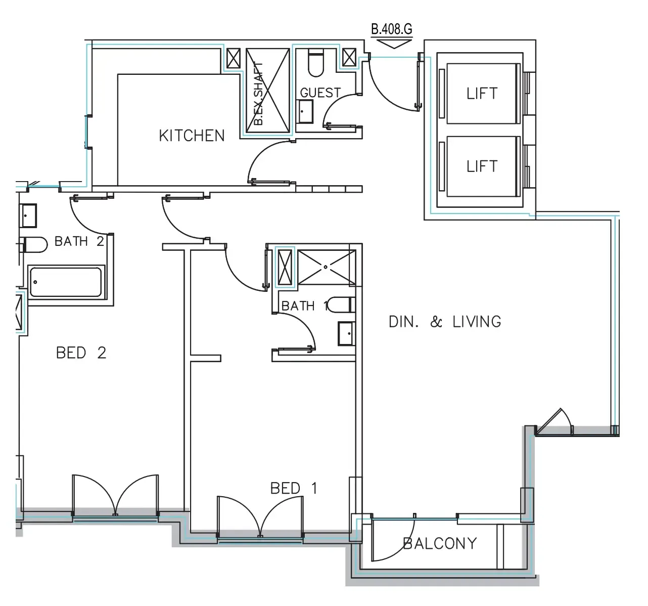 Janayen Avenue 2 bed floor plan, 1,412 sqft