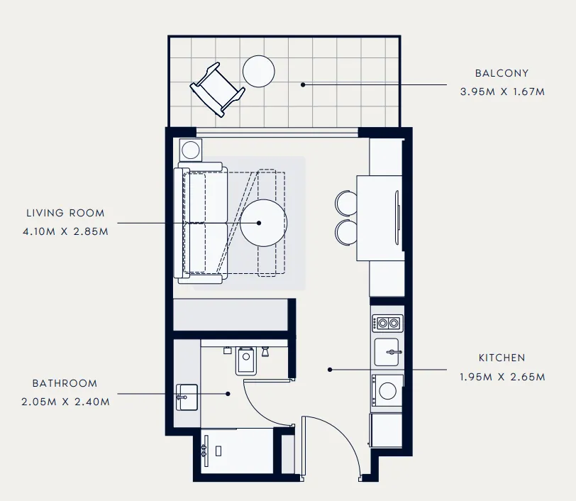 Azizi Venice Studio floor plan, 360 sqft