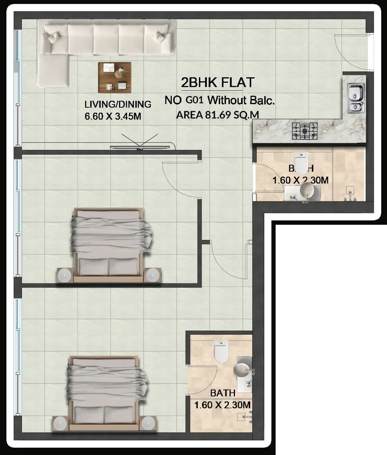 Lincoln Star Residence 4 2 bed floor plan, 879 sqft
