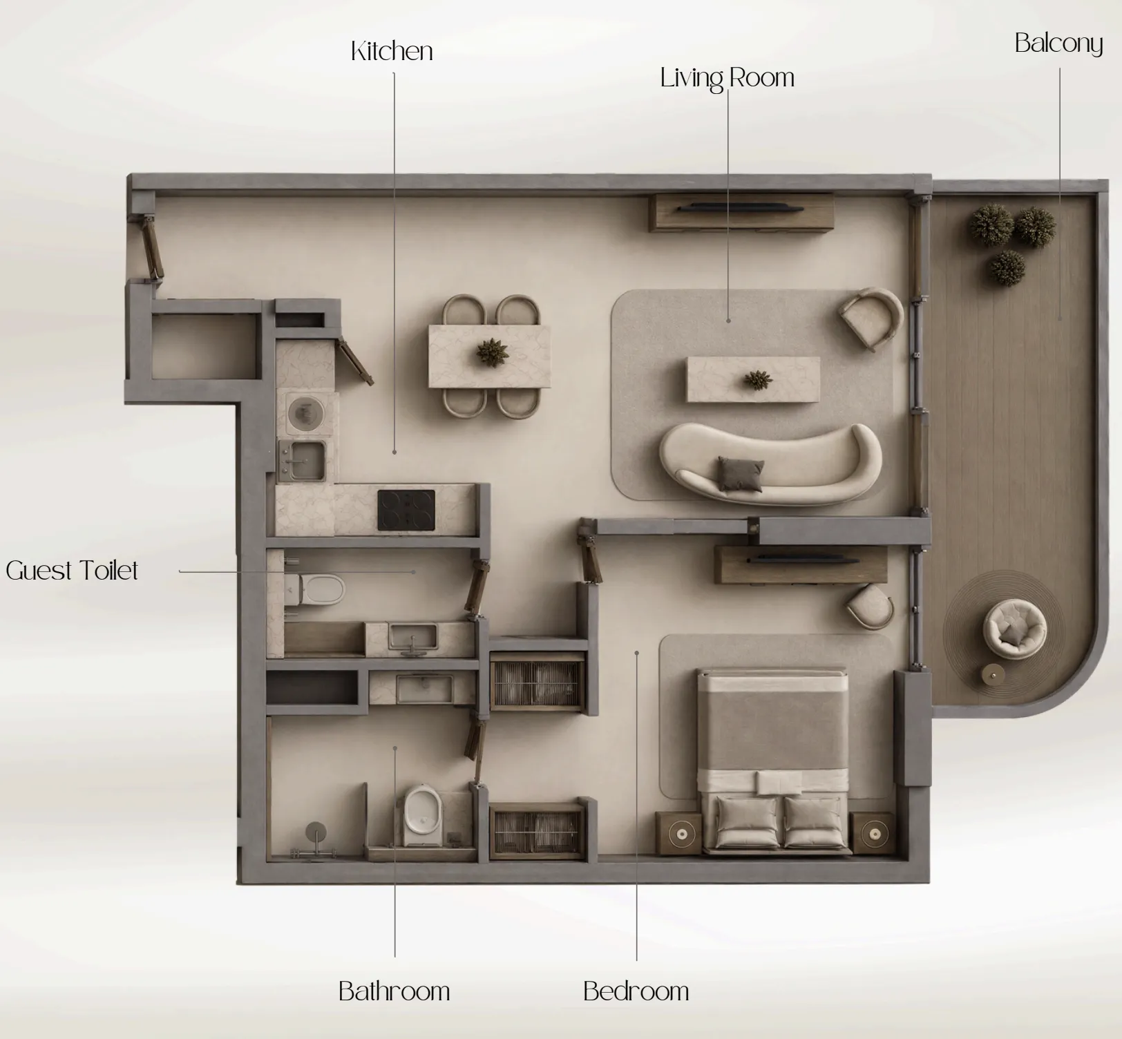 Beverly Crown 1 bed floor plan, 714 – 716 sqft