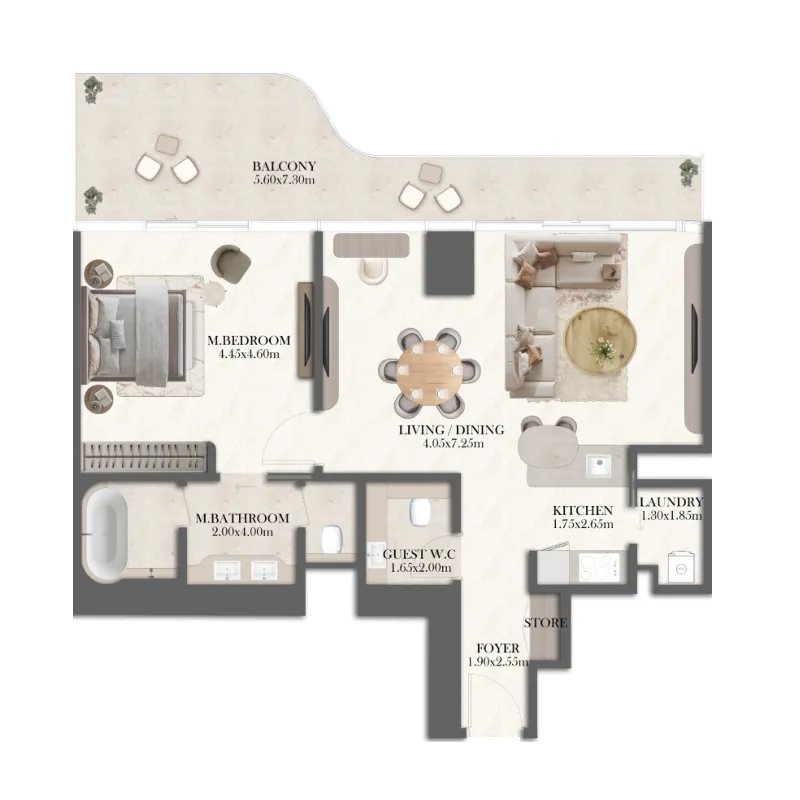 Jumeirah Residences at Al Maryah Island 1 bed floor plan, 1,064 sqft