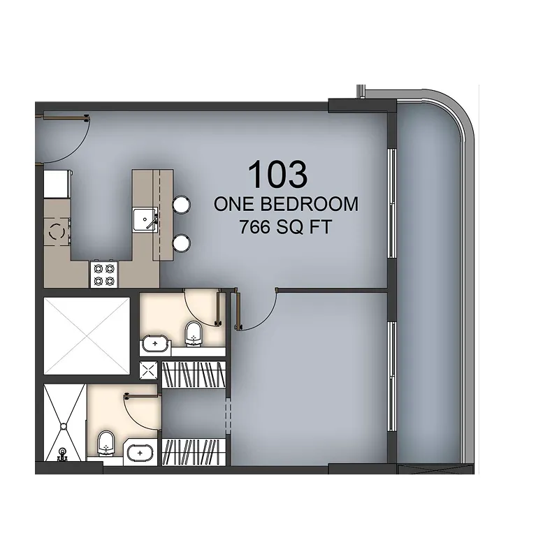 Aizel Tower 1 bed floor plan, 766 sqft