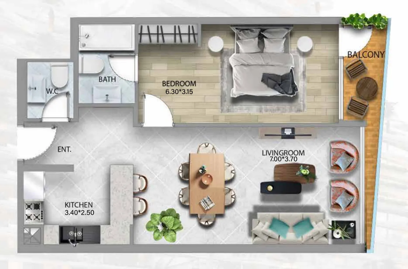 311 Boulevard 1 bed floor plan, 781 sqft