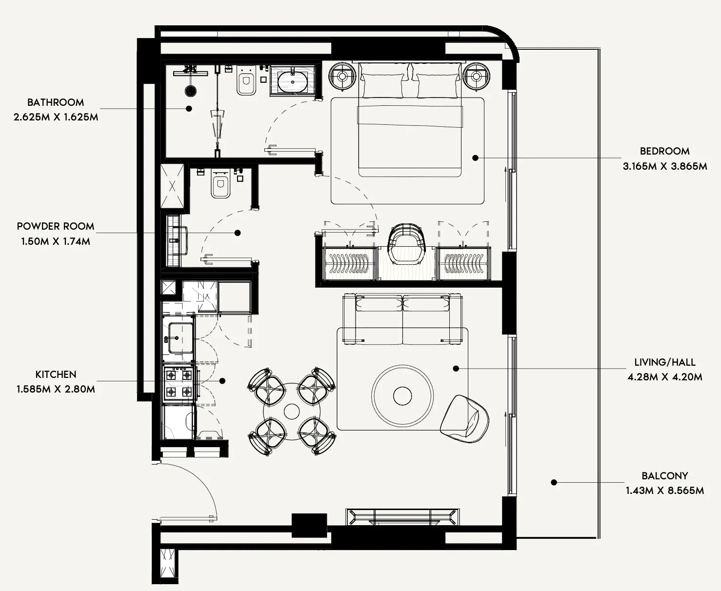Azizi Rose 1 bed floor plan, 726 sqft