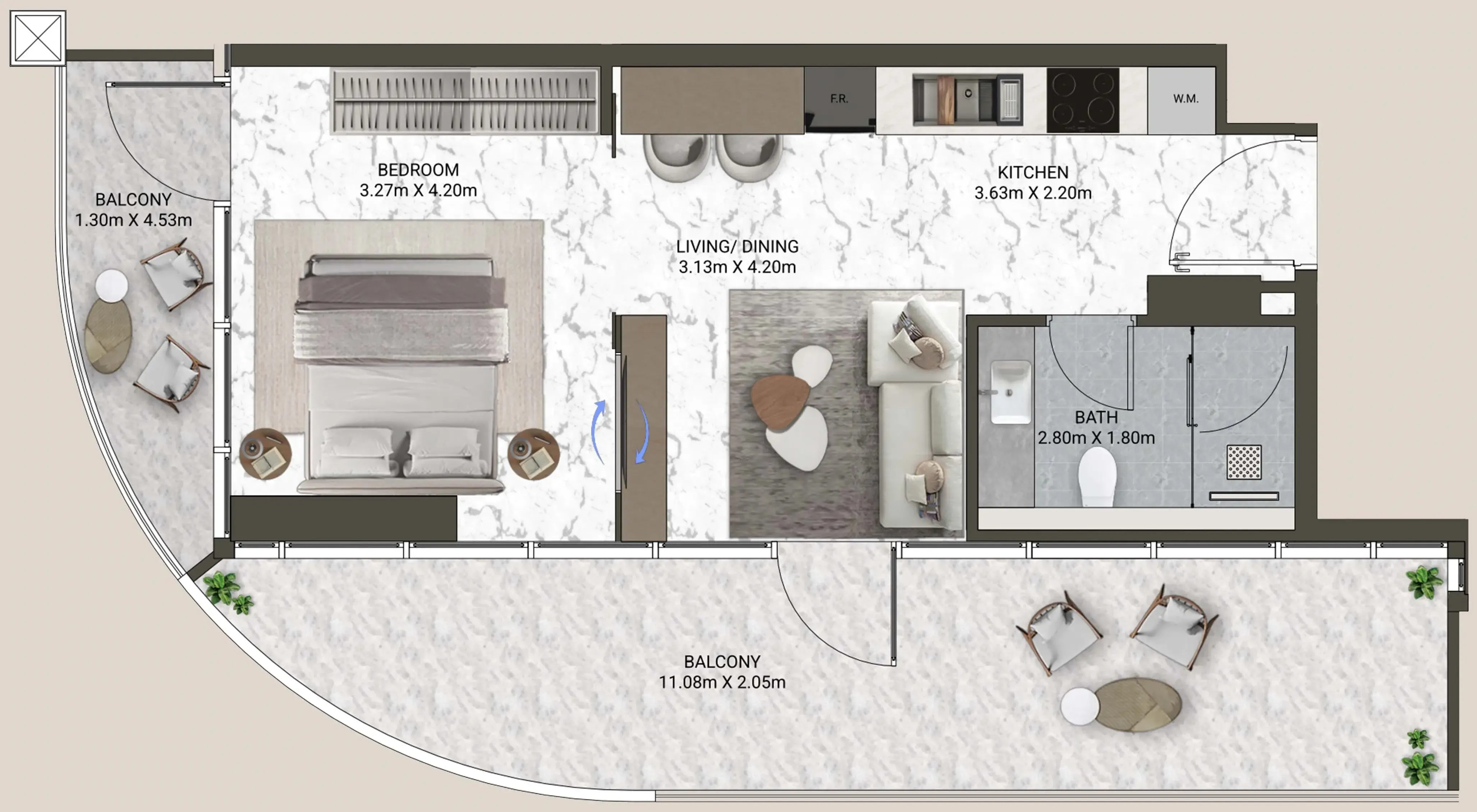 V-Suites Studio floor plan, 741 sqft