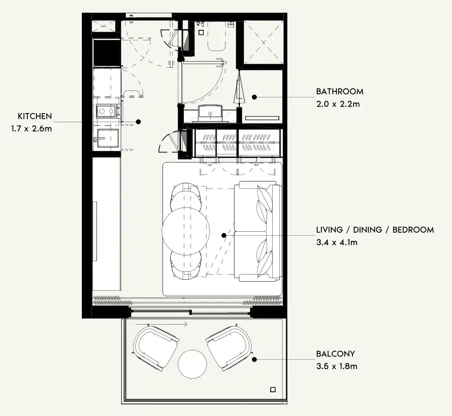 Azizi Noura Studio floor plan, 340 sqft