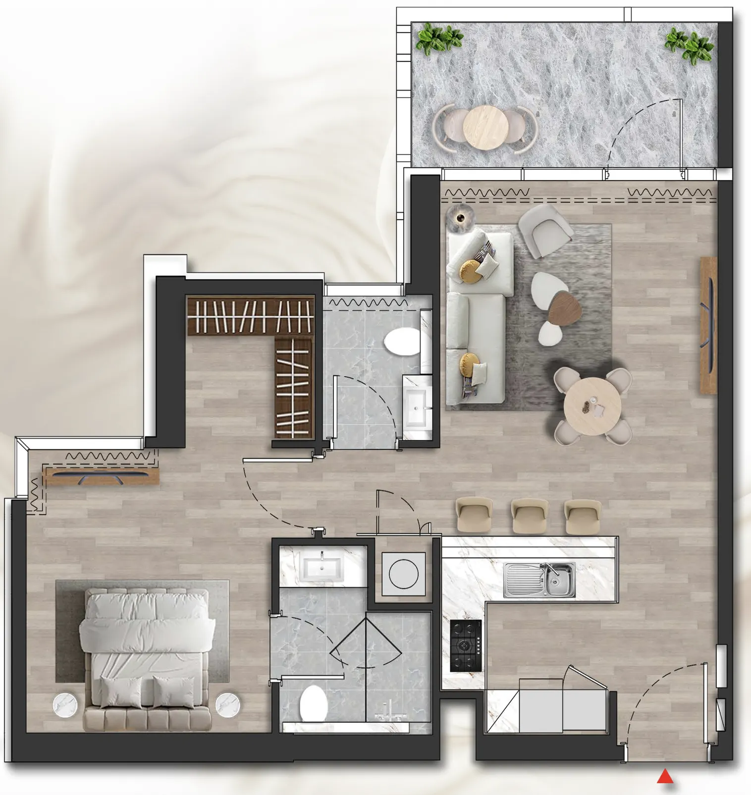 Island Heights 1 bed floor plan, 950 – 953 sqft