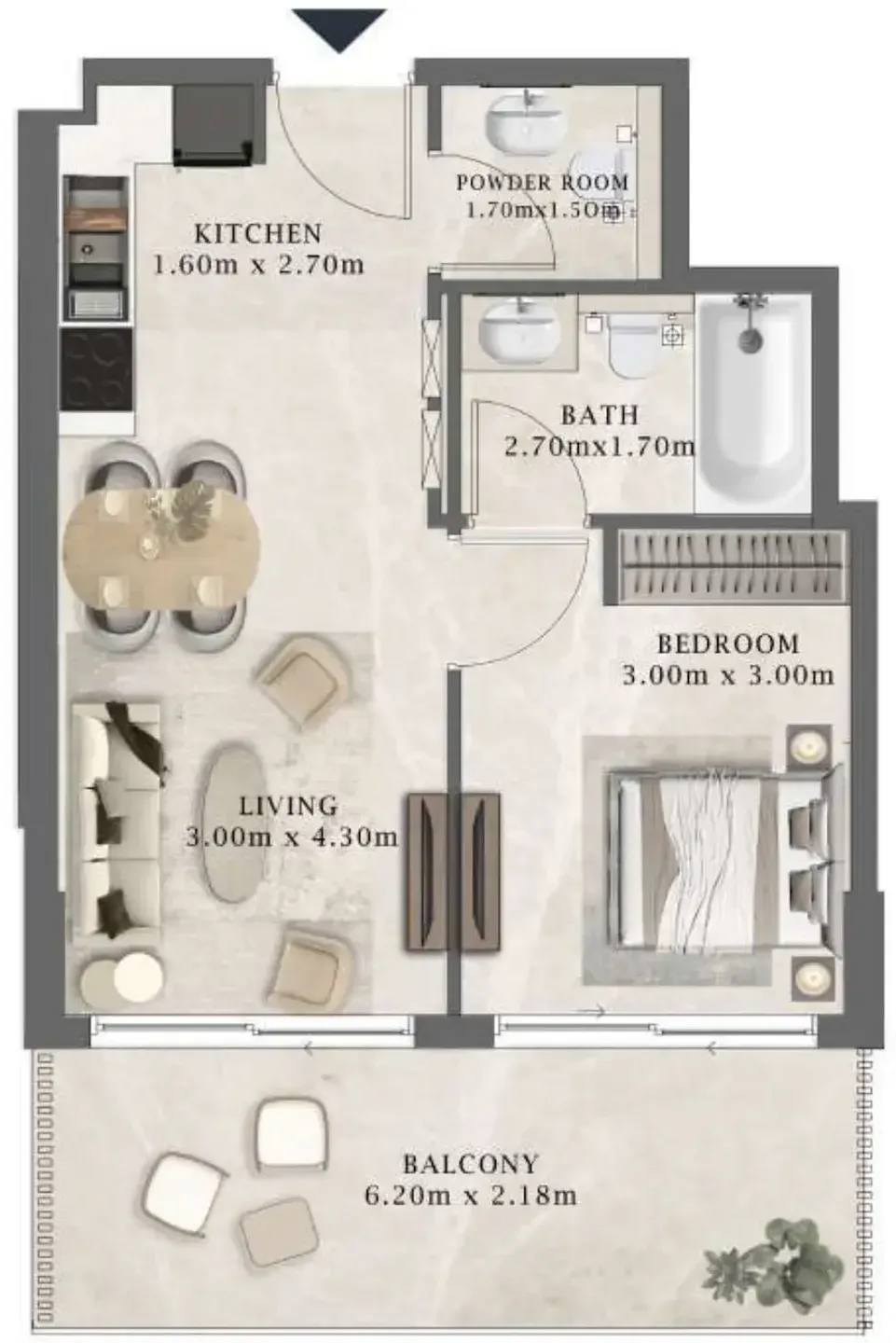 Arthouse Residences by Cledor 1 bed floor plan, 609 sqft