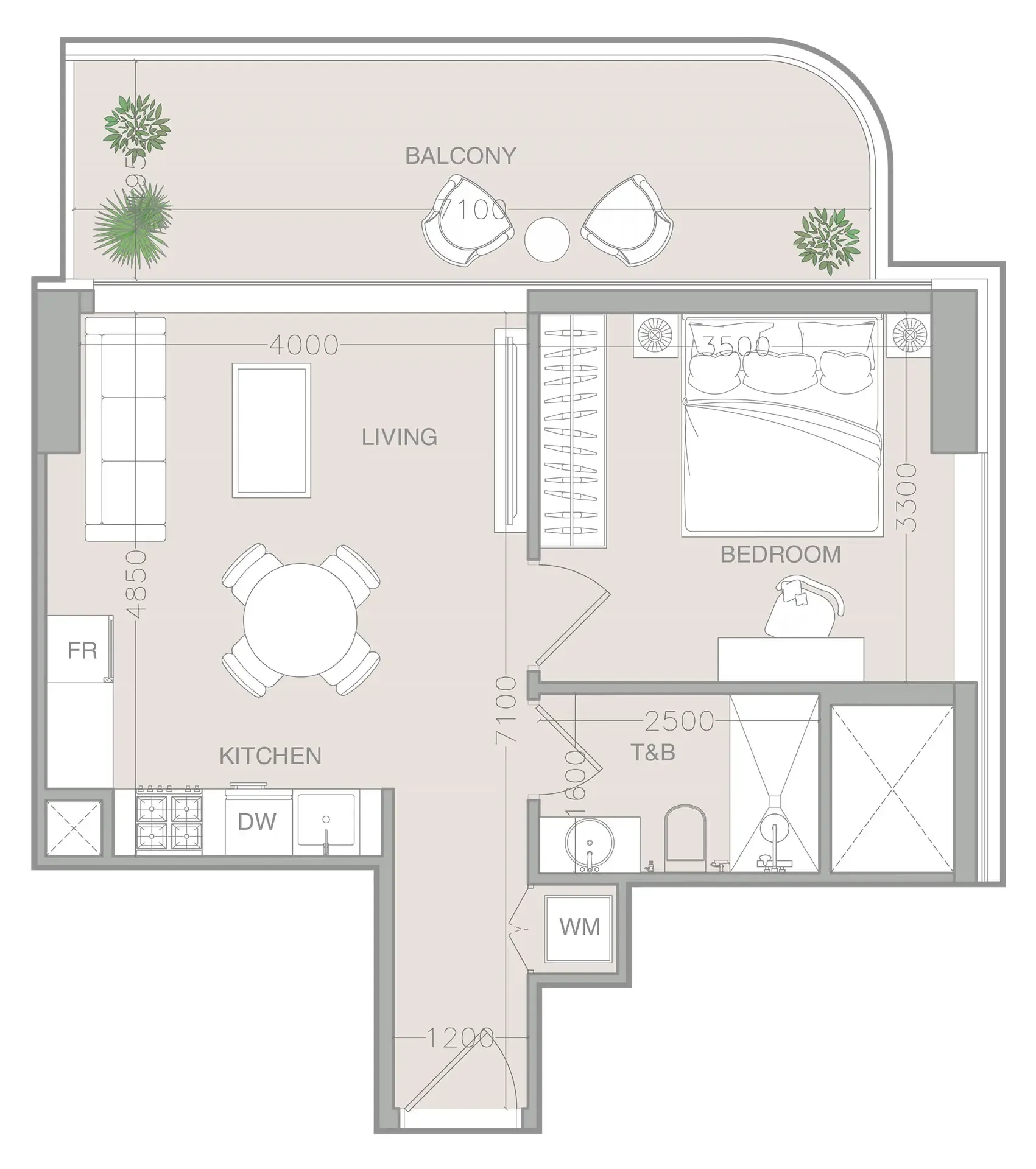 ELAR1S Axis 1 bed floor plan, 634 sqft
