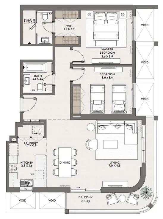 Cello by Taraf 2 bed floor plan, 1,331 sqft