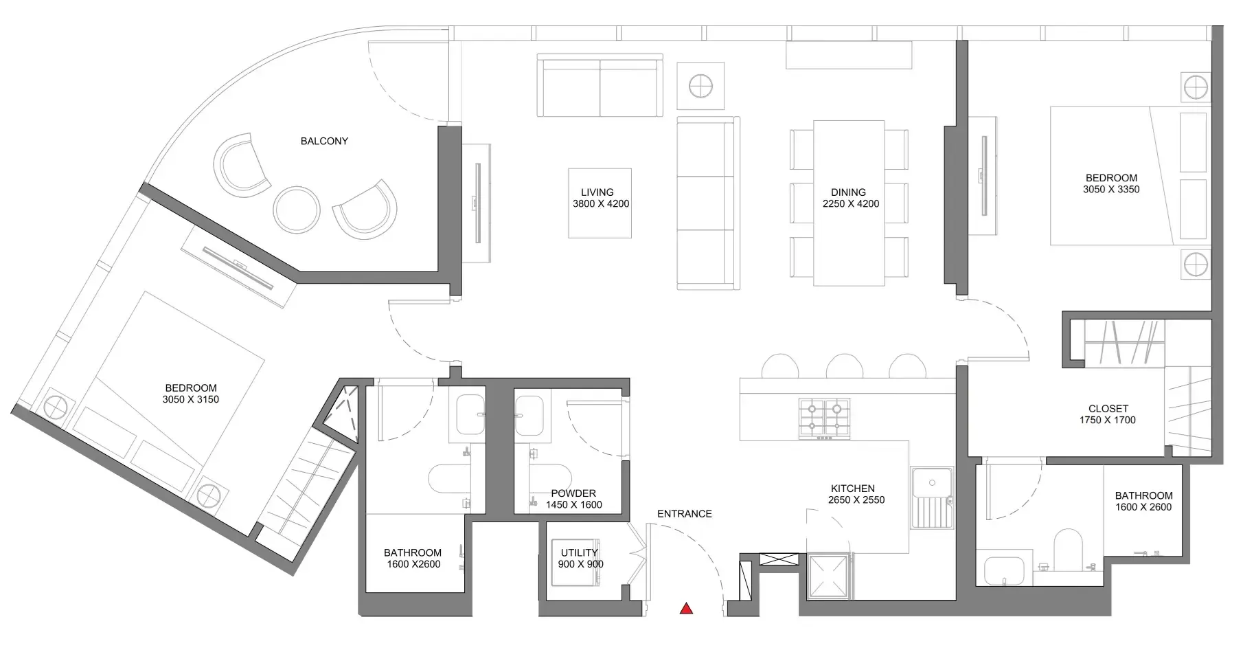 Beach Residences at Siniya Island 2 bed floor plan, 1,036 sqft