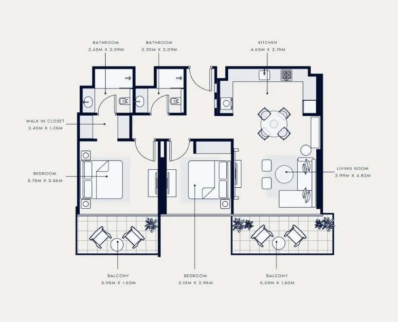 Azizi Venice 2 bed floor plan, 1,069 sqft