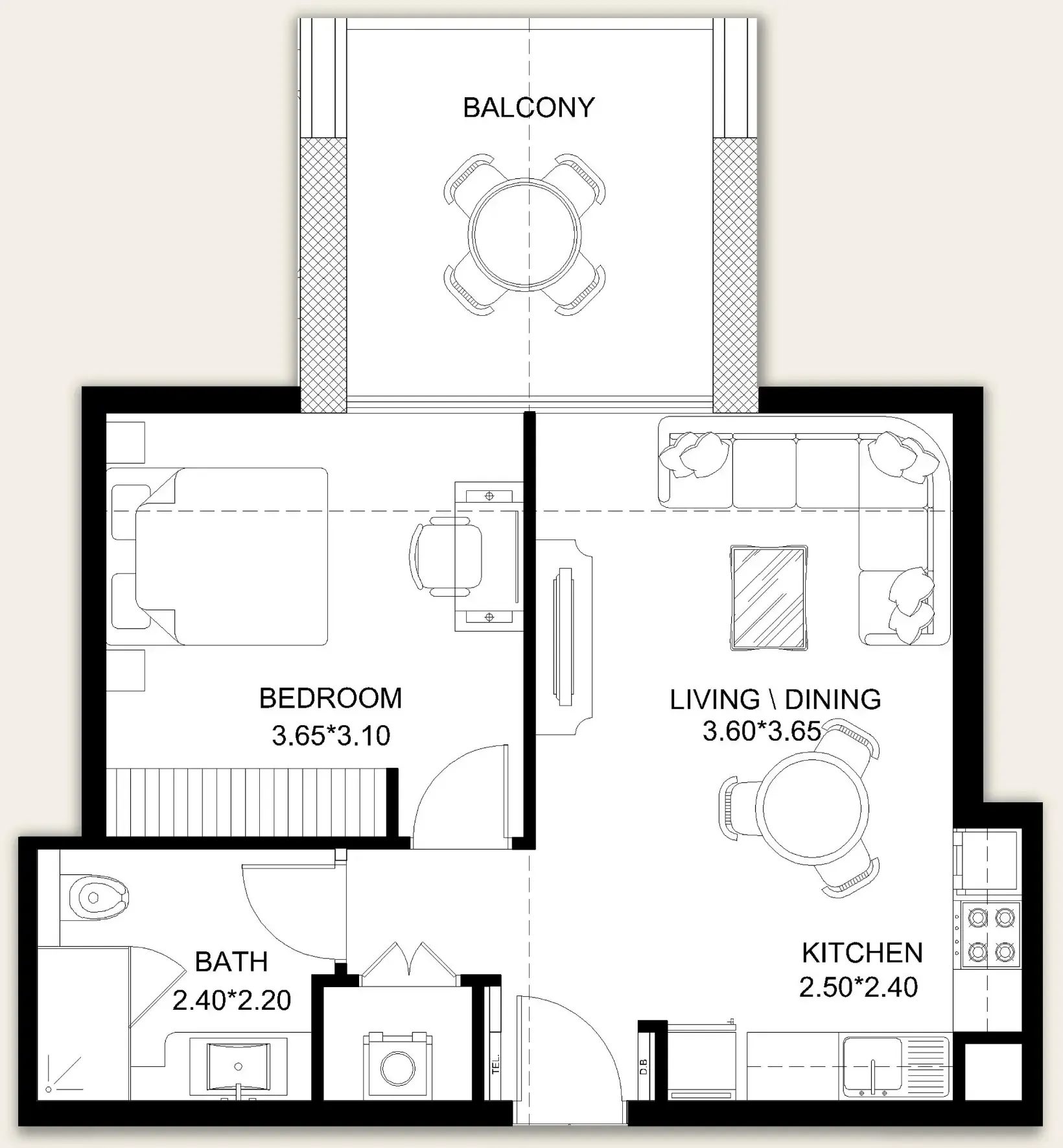 X11 1 bed floor plan, 664 sqft