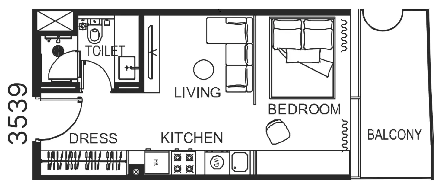 The WOW Tower Studio floor plan, 416 sqft