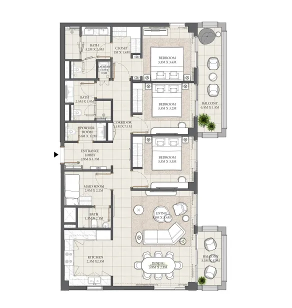 Mangrove 3 bed floor plan, 1,613 sqft