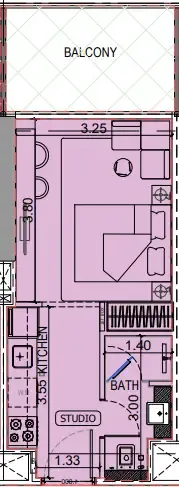 Binghatti Vintage Studio floor plan, 372 sqft